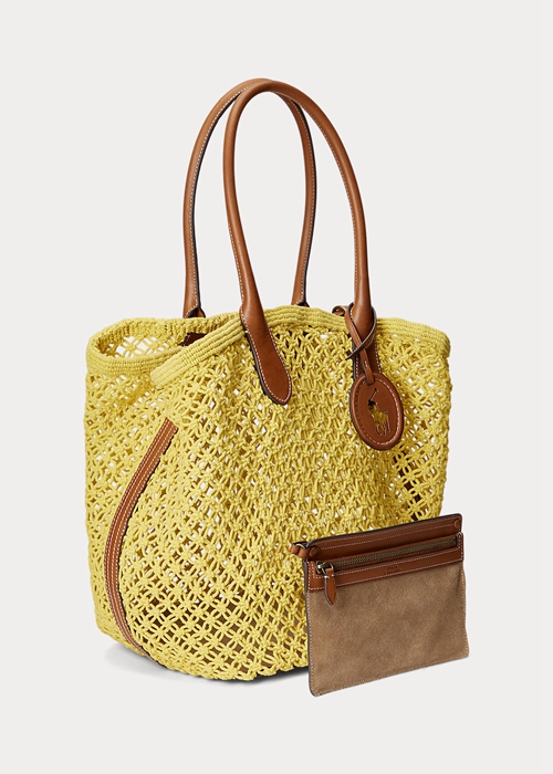 Ralph Lauren Läder-Trim Crochet Large Bellport Toteväska Dam Gula | 260983-HOP