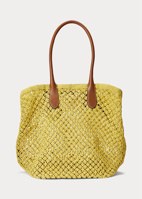 Ralph Lauren Läder-Trim Crochet Large Bellport Toteväska Dam Gula | 260983-HOP