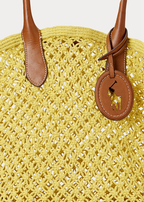 Ralph Lauren Läder-Trim Crochet Large Bellport Toteväska Dam Gula | 260983-HOP