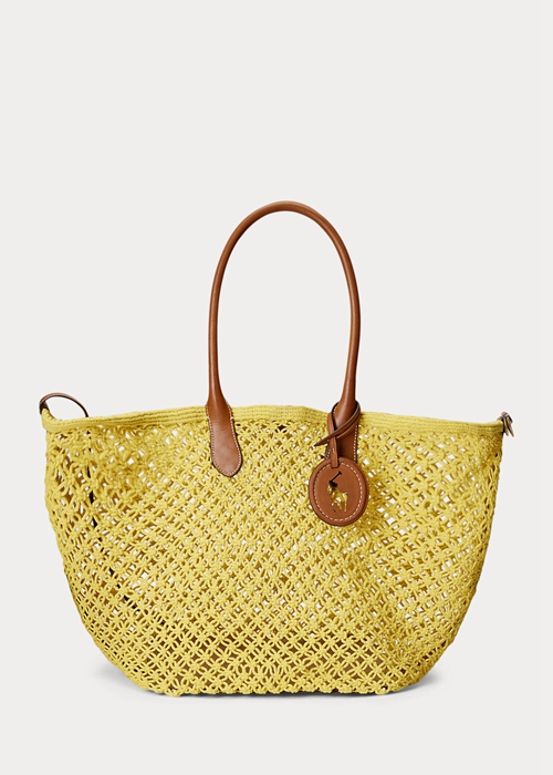 Ralph Lauren Läder-Trim Crochet Large Bellport Toteväska Dam Gula | 260983-HOP