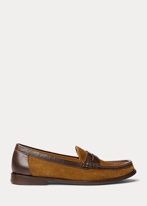 Ralph Lauren Läder-Trim Mocka Penny Loafers Dam Bruna | 073245-NLH