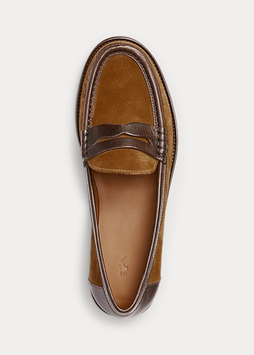 Ralph Lauren Läder-Trim Mocka Penny Loafers Dam Bruna | 983520-CSM