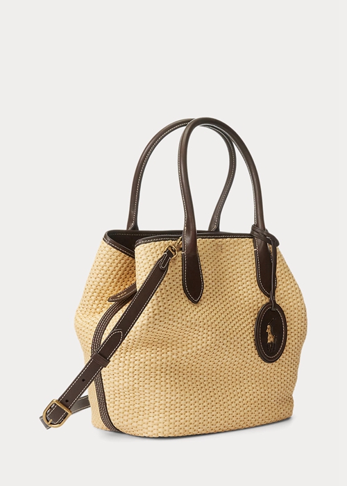 Ralph Lauren Läder-Trim Straw Medium Bellport Toteväska Dam Natural | 036825-YJI