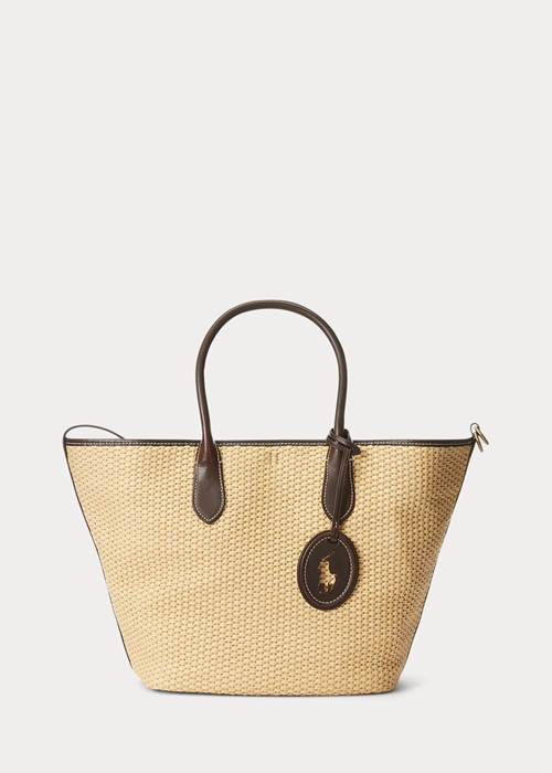 Ralph Lauren Läder-Trim Straw Medium Bellport Toteväska Dam Natural | 036825-YJI