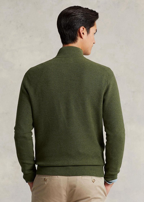 Ralph Lauren Mesh-knit Bomull Quarter-zip Jumper Tröjor Herr Olivgröna | 652708-GTM