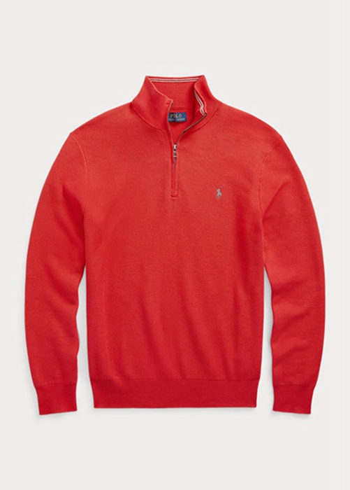 Ralph Lauren Mesh-knit Bomull Quarter-zip Jumper Tröjor Herr Röda | 658071-CBI