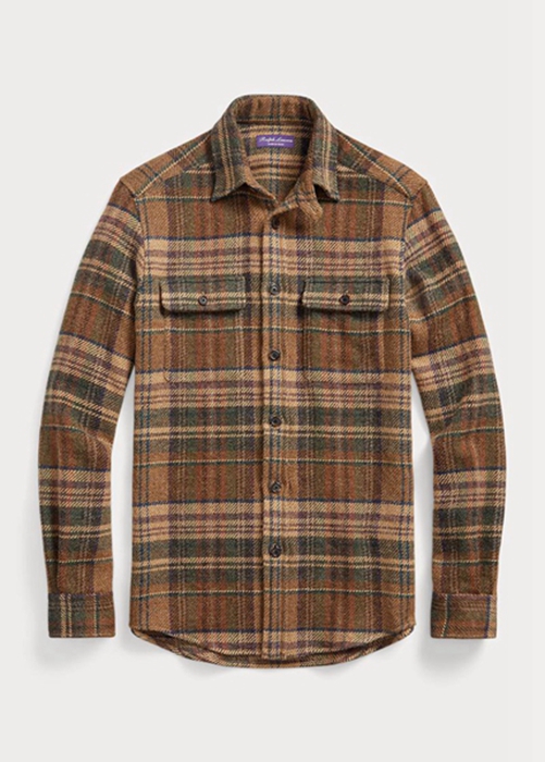 Ralph Lauren Mocka-patch Plaid Ull Tweed Skjorta Herr Bruna | 148763-DZL