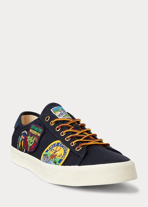 Ralph Lauren Nelson Logo-Patch Twill Sneakers Herr Marinblå | 674385-KTC