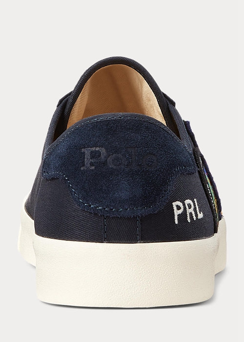 Ralph Lauren Nelson Logo-Patch Twill Sneakers Herr Marinblå | 674385-KTC