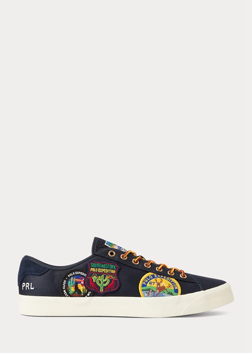 Ralph Lauren Nelson Logo-Patch Twill Sneakers Herr Marinblå | 674385-KTC