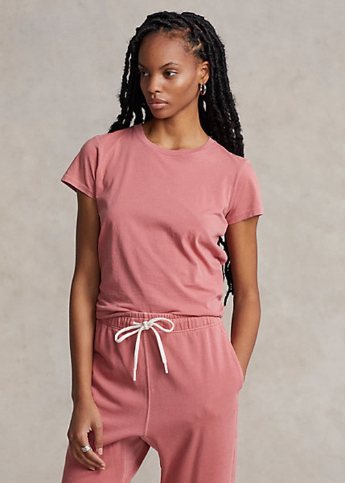 Ralph Lauren Organic Bomull Crewneck T-shirt Dam Rosa | 716429-EJU