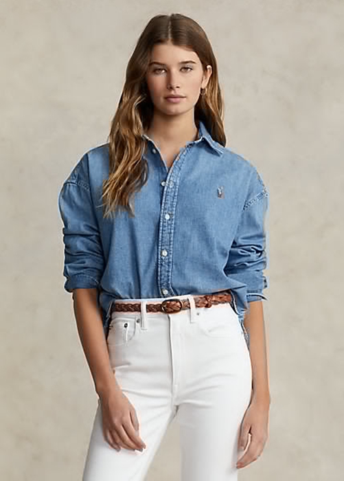 Ralph Lauren Oversize Denim Skjorta Dam Blå | 475628-UJF