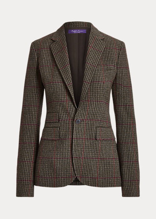 Ralph Lauren Parker Checked Plaid Tweed Jacka Dam Olivgröna Bruna | 671924-ROZ