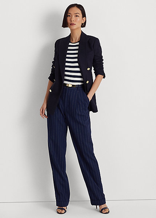 Ralph Lauren Pinstripe Twill Hetero Byxor Dam Marinblå Vita | 814269-WHQ