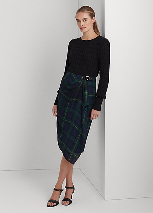 Ralph Lauren Plaid Spännen-Trim Georgette Kjolar Dam Olika Färger | 591307-EPG