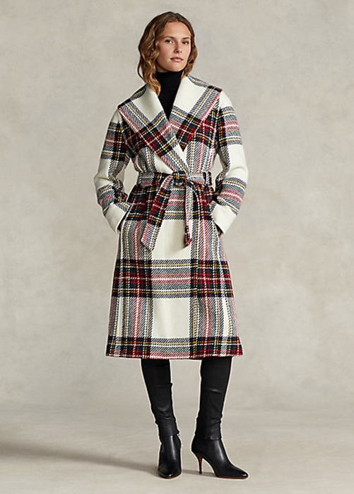 Ralph Lauren Plaid Ull-Blend Herringbone Wrap Rockar Dam Olika Färger | 072564-LUO