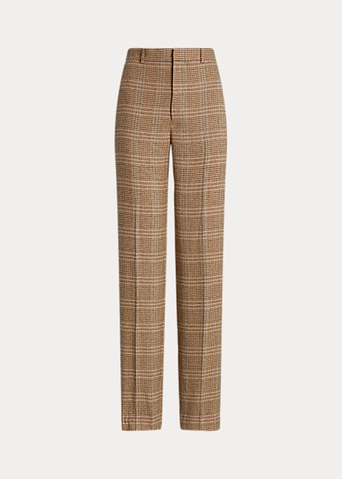 Ralph Lauren Plaid Ull-Linen Tweed Hetero-Leg Byxor Dam Bruna | 365948-AKZ