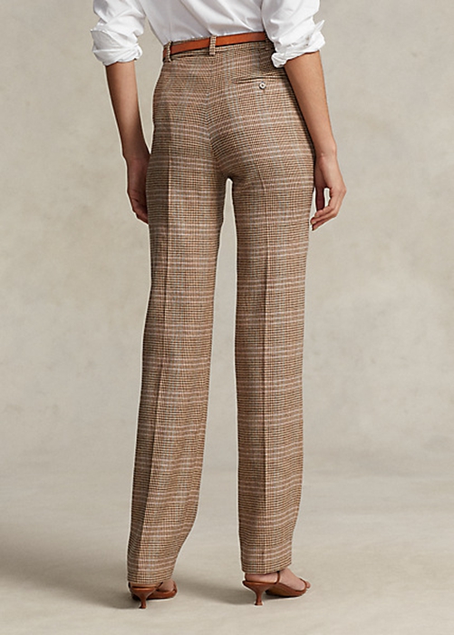 Ralph Lauren Plaid Ull-Linen Tweed Hetero-Leg Byxor Dam Bruna | 365948-AKZ