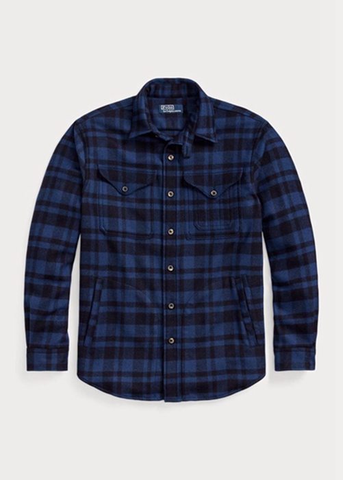 Ralph Lauren Plaid Ull-blend Overshirt Skjorta Herr Marinblå | 038619-PXZ