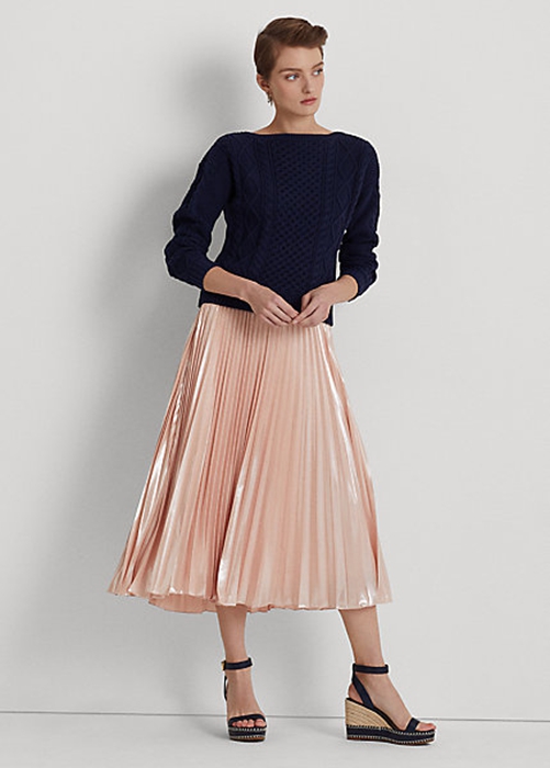 Ralph Lauren Plisserad Metallic Chiffon Kjolar Dam Rosa | 712365-XZI