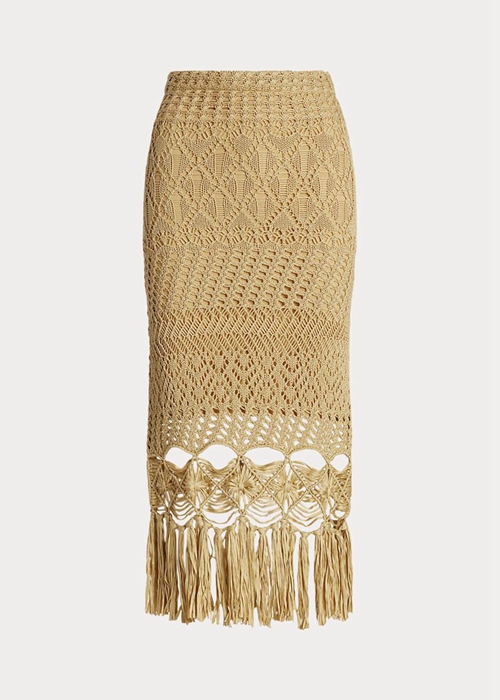 Ralph Lauren Pointelle-knit Macrame Fringe Kjolar Dam Beige | 765824-RAH