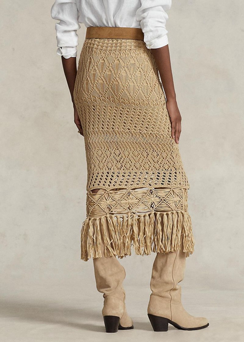 Ralph Lauren Pointelle-knit Macrame Fringe Kjolar Dam Beige | 765824-RAH