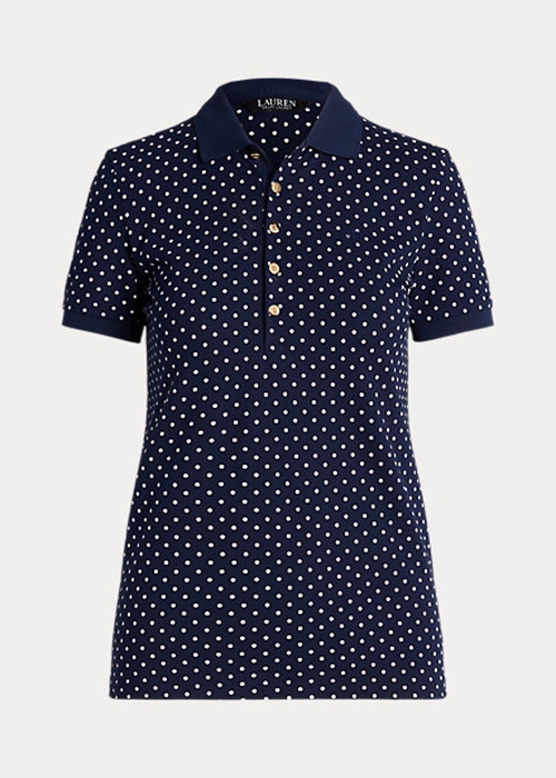 Ralph Lauren Polka-Dot Piqué Piketröja Dam Marinblå | 128796-SFA