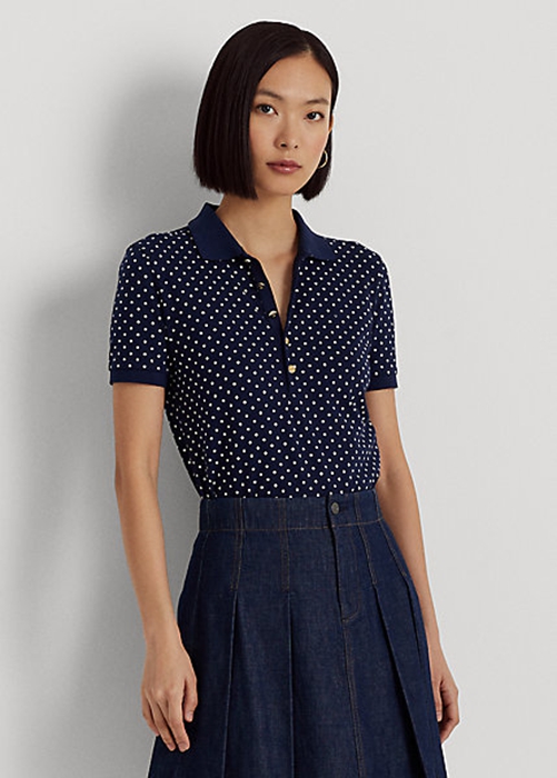 Ralph Lauren Polka-Dot Piqué Piketröja Dam Marinblå | 128796-SFA