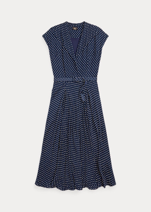 Ralph Lauren Polka-Dot Silk Georgette Klänning Dam Marinblå Grädde | 957306-YQB