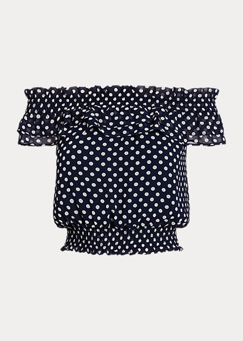 Ralph Lauren Polka-dot Off-the-shoulder Blouse Skjorta Dam Marinblå | 754631-GBD