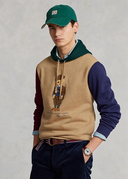 Ralph Lauren Polo Bear Colour-blocked Fleece Hoodie Herr Khaki | 164379-INR