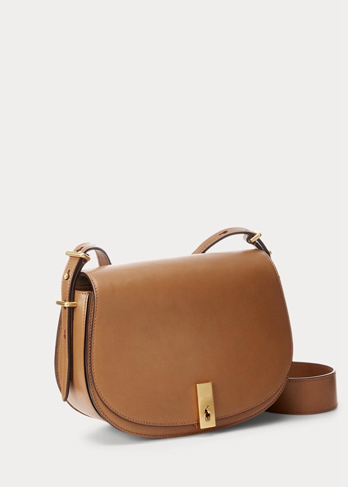 Ralph Lauren Polo ID Calfskin Saddle Bags Dam Tan | 057218-ZKU