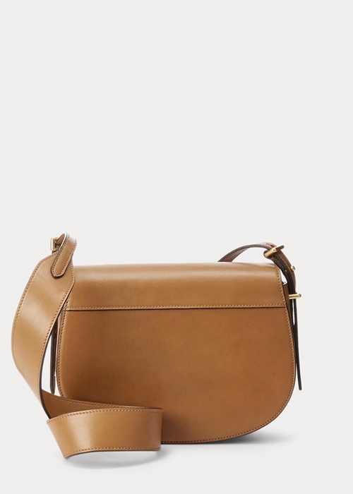 Ralph Lauren Polo ID Calfskin Saddle Bags Dam Tan | 057218-ZKU