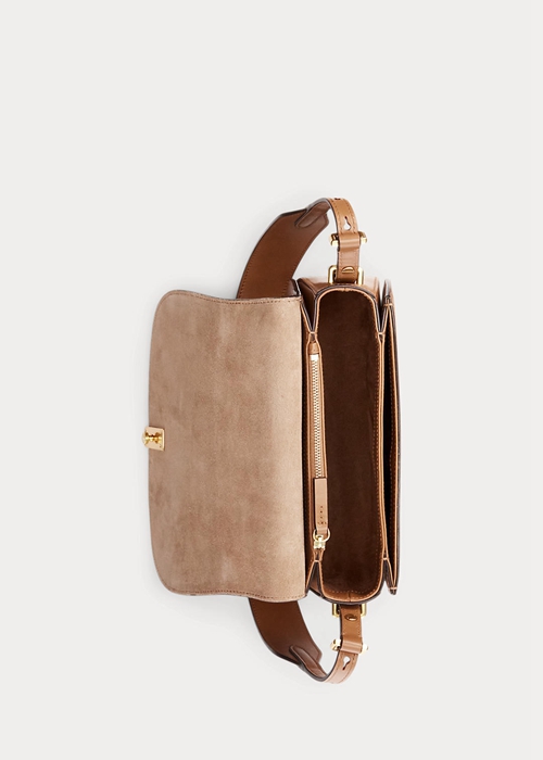 Ralph Lauren Polo ID Calfskin Saddle Bags Dam Tan | 057218-ZKU