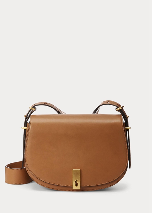 Ralph Lauren Polo ID Calfskin Saddle Bags Dam Tan | 057218-ZKU