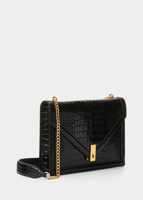 Ralph Lauren Polo ID Croc-Embossed Envelope Chain Crossbody Väska Dam Svarta | 063419-WQF