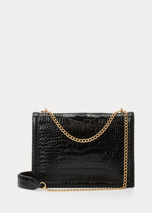 Ralph Lauren Polo ID Croc-Embossed Envelope Chain Crossbody Väska Dam Svarta | 063419-WQF