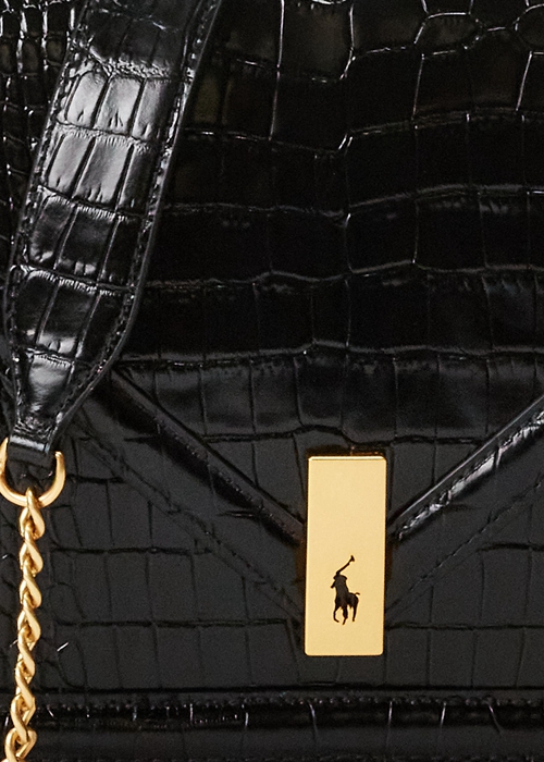 Ralph Lauren Polo ID Croc-Embossed Envelope Chain Crossbody Väska Dam Svarta | 063419-WQF