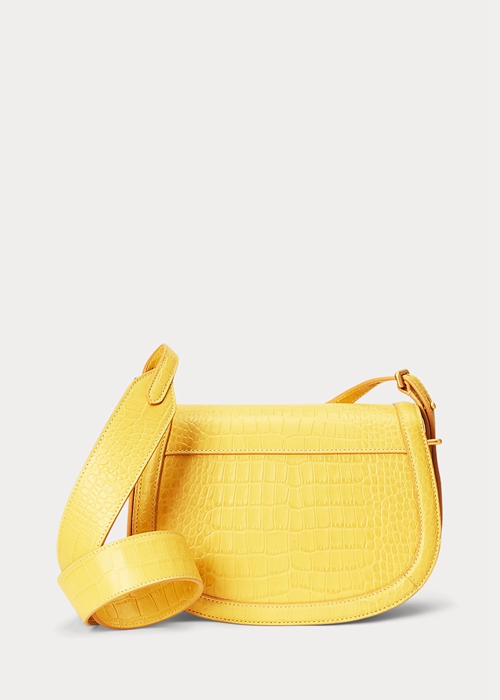 Ralph Lauren Polo ID Croc-Embossed Saddle Bags Dam Senapsgult | 053741-AXK