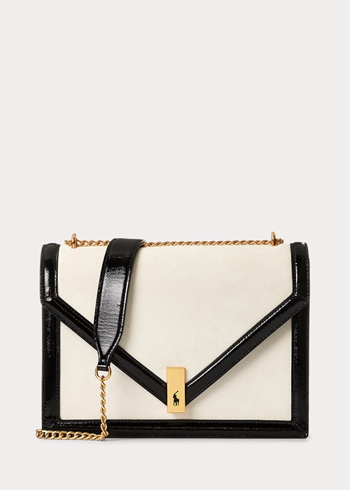 Ralph Lauren Polo ID Mocka Envelope Crossbody Väska Dam Cream/Black | 357298-UZE