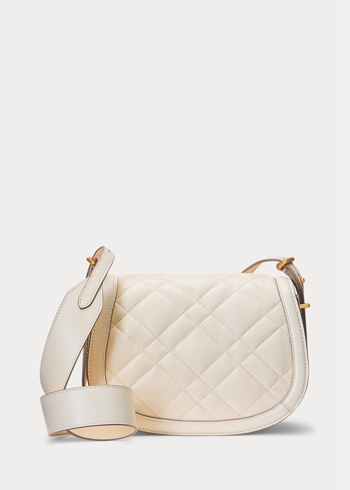 Ralph Lauren Polo ID Quiltad Läder Saddle Bags Dam Ivory | 025416-RLE