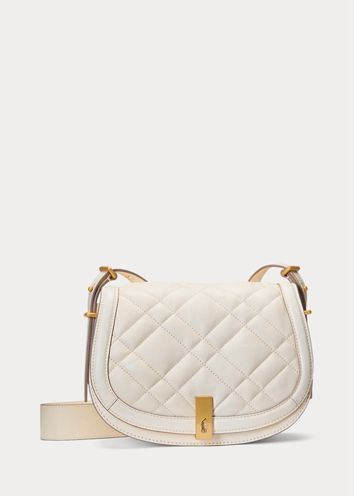 Ralph Lauren Polo ID Quiltad Läder Saddle Bags Dam Ivory | 025416-RLE