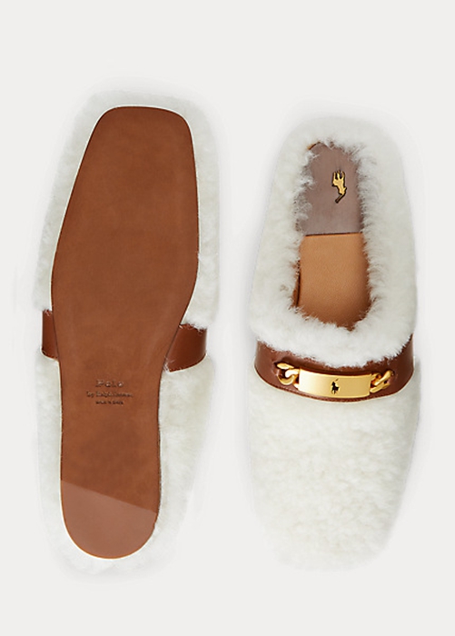 Ralph Lauren Polo ID Shearling Platta Skor Dam Vita | 925814-NZQ