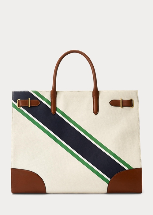 Ralph Lauren Print Canvas Large Devyn Toteväska Dam Randig | 920754-XWE