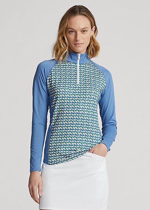 Ralph Lauren Print Jersey Quarter-Zip Tröjor Dam Blå | 730928-VAT