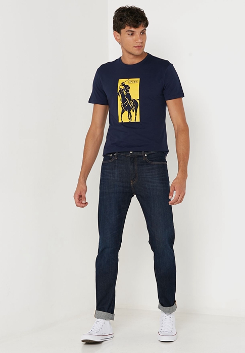 Ralph Lauren Printed Crew Neck T-shirt Herr Marinblå | 869504-DTY