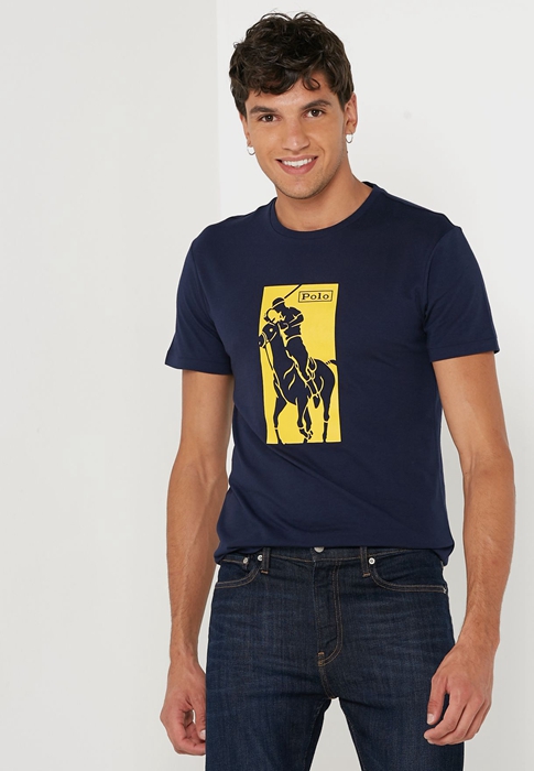 Ralph Lauren Printed Crew Neck T-shirt Herr Marinblå | 869504-DTY