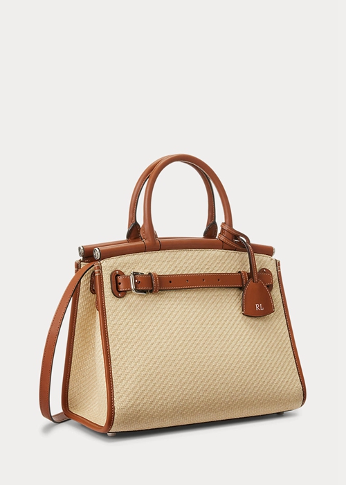 Ralph Lauren Raffia & Calfskin Medium RL50 Handbag Dam Natural | 451039-QPW