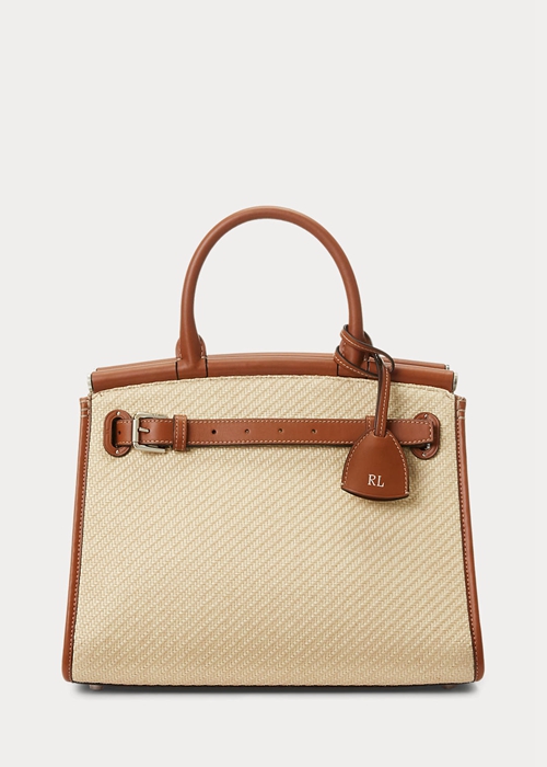 Ralph Lauren Raffia & Calfskin Medium RL50 Handbag Dam Natural | 451039-QPW