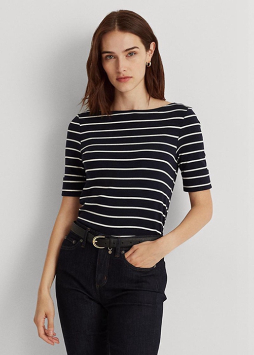 Ralph Lauren Randig Boatneck Blast Dam Marinblå | 342869-ICT